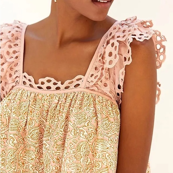 Anthropologie Let Me Be Tiered Embroidered Frill Top In Neutral - Picture 3 of 5